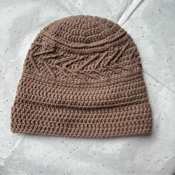 Women’s Crochet Handmade w/ Love Brown Warm Cozy Cold Weather Winter Beanie Hat - Picture 9 of 9